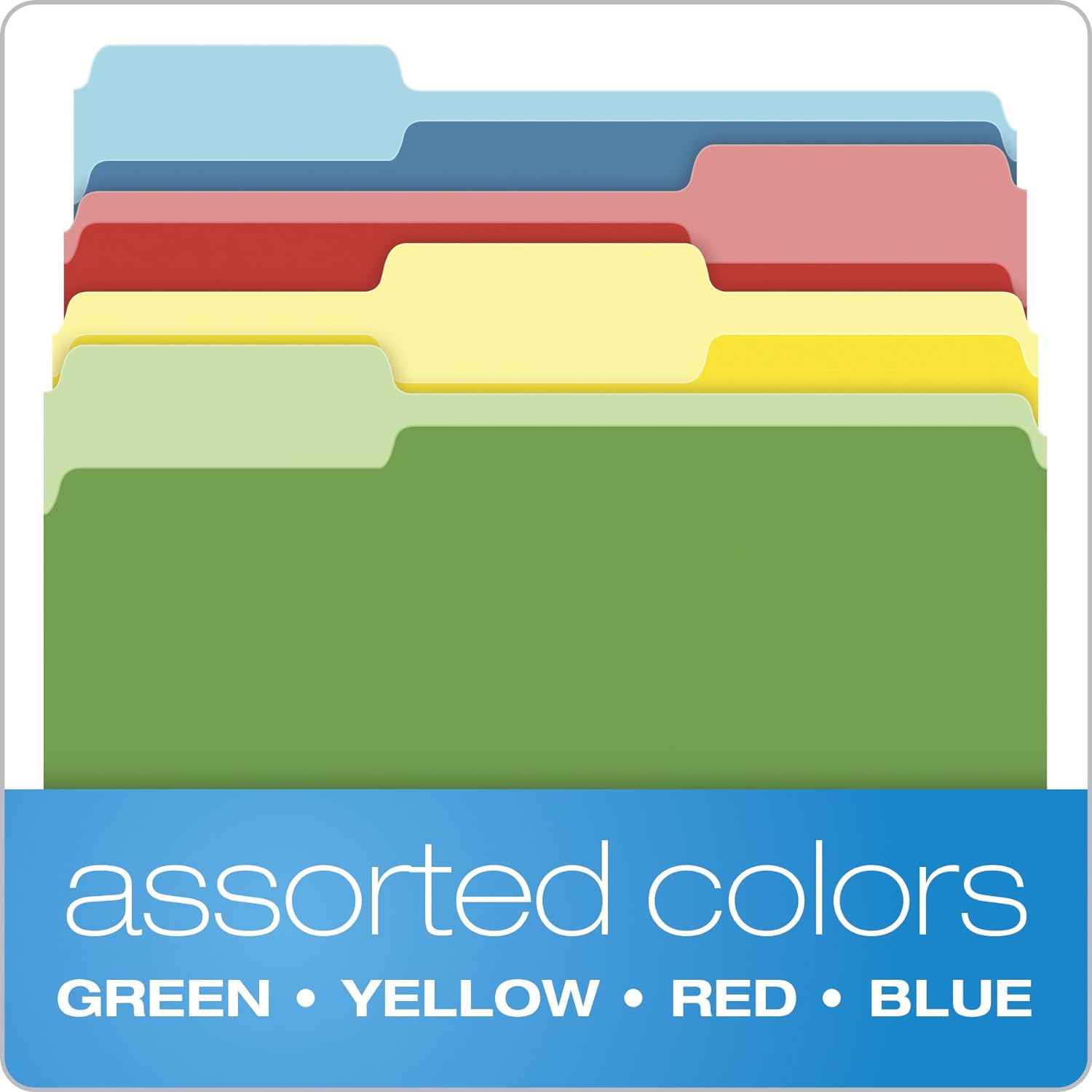 Pendaflex Two-Tone Color File Folders, Letter Size, Assorted Colors (Bright Green, Yellow, Red, Blue), 1/3-Cut Tabs, Assorted, 36 Pack (03086), 4-Color : Office Products