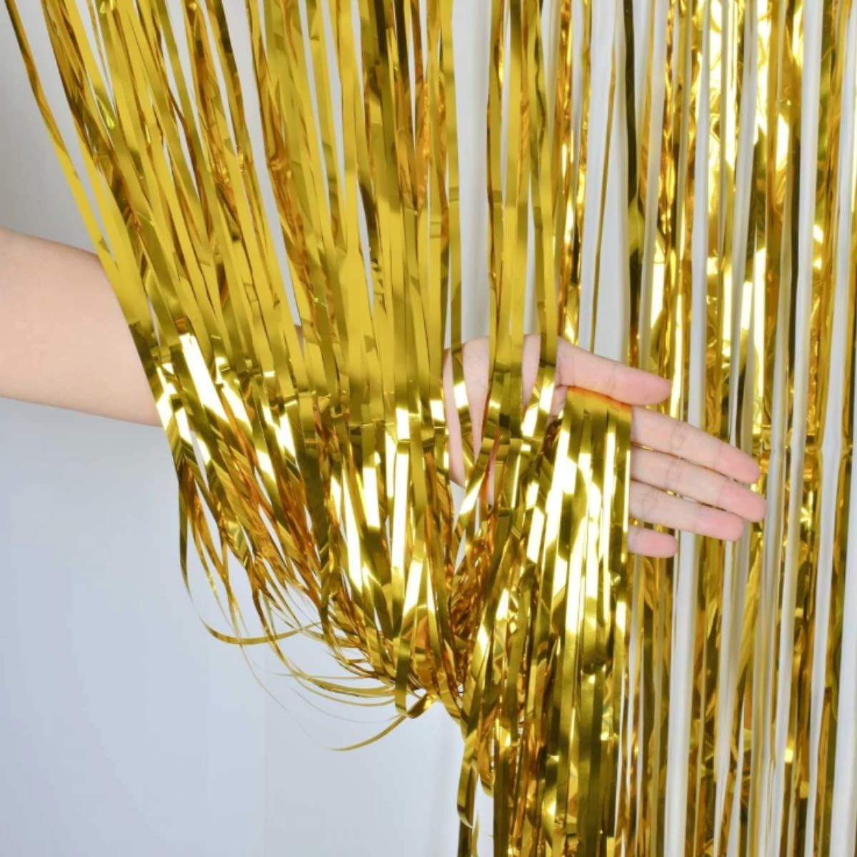 ZagGit Set of 2 Metallic Gold Foil Fringe Party Decoration Door Curtains, 3 x 8 Feet