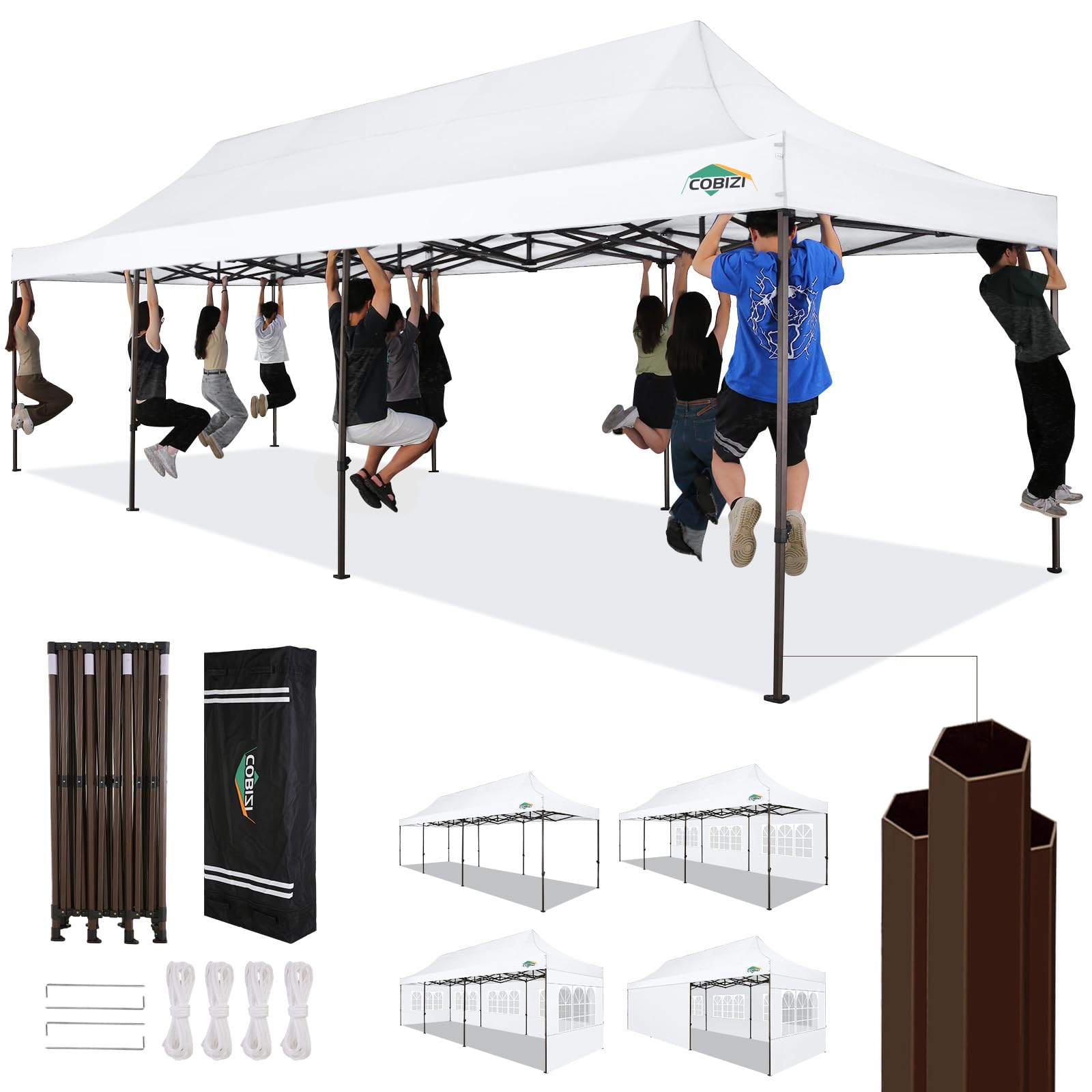 Photo 1 of COBIZI Heavy Duty 10x30 Party Tent, Commercial 10x30 pop up Canopy for Parties Waterproof Gazebos with 8 Sidewalls, All Season Wind & Waterproof UPF50+,Stable Thickened Frame