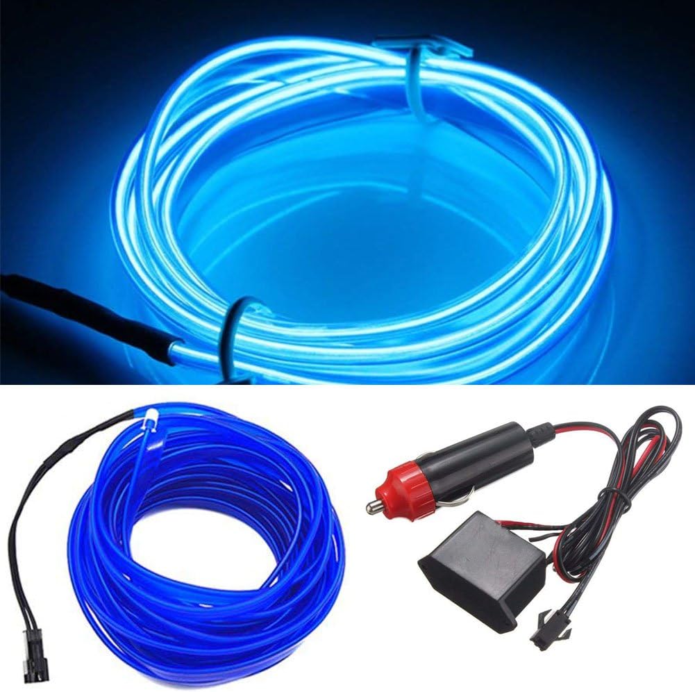 HomDSim 118inch 300cm Auto Car Interior Decor LED Neon Light Lamp Glow EL Wire String Strip 12V (394inch/1000cm, Blue)