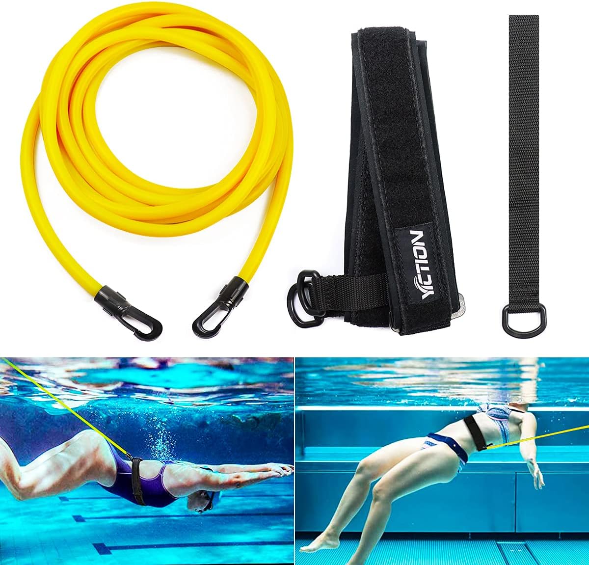 Swim Training Belts, Swim Tether Stationary Swimming, Swim Harness Swimming Resistance Belt, Swim Belt for Adults & Kids (Yellow): Sports & Outdoors