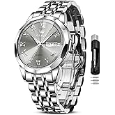 OLEVS Mens Silver Watches Luxury Waterproof Silver Watch for Men Analog Quartz Stainless Steel Men's Dress Watches Classic Casual Wrist Watch Large Face with Date Relojes para Hombres