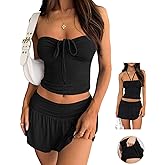 CAPE CLIQUE Rave Outfits for Women Cute Summer Festival Two Piece Sets Sexy Going Out Y2K Skirt Skort and Top Set