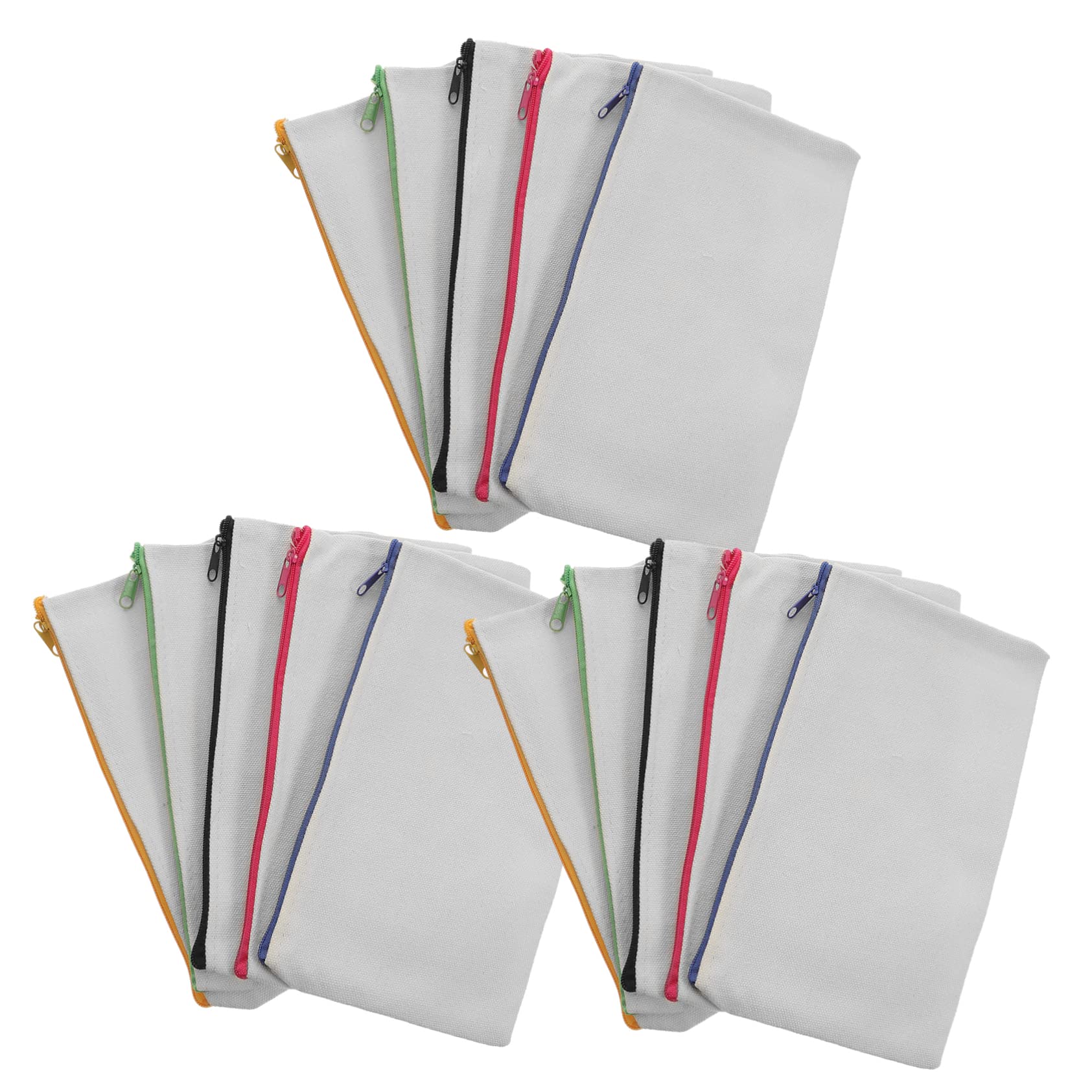 SUPVOX 15pcs Blank Canvas Zipper Pouches Versatile DIY Makeup Bags Pencil Cases Sublimation Blanks for Crafting Storage and Travel Personalization and Creative Projects