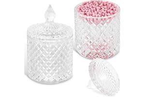 Jenseits 2-Pack Crystal Apothecary Jars with Lid, Cotton Ball Holders and Qtip Holder for Home Decor