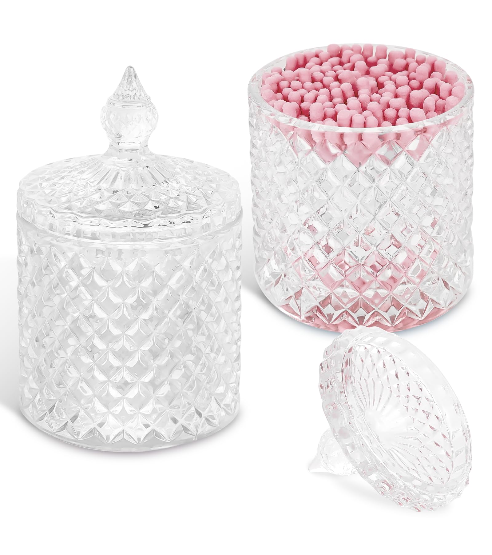 Photo 1 of Jenseits 2-Pack Crystal Apothecary Jars with Lid, Cotton Ball Holders and Qtip Holder for Home Decor