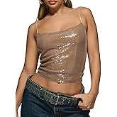 Seyumixi Women Sparkly Cami Top Sequin Spaghetti Strap Glitter Crop Top Sleeveless Going Out Tops Party Concert Outfits