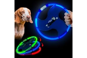 Vizbrite Dog Flying Disc Flyer Dog Toys, Glow in The Dark Nylon Dog Toy with 3 Light Models, Floating Dog Ring Toys for Physical Exercise, Pet Training Throwing Playing