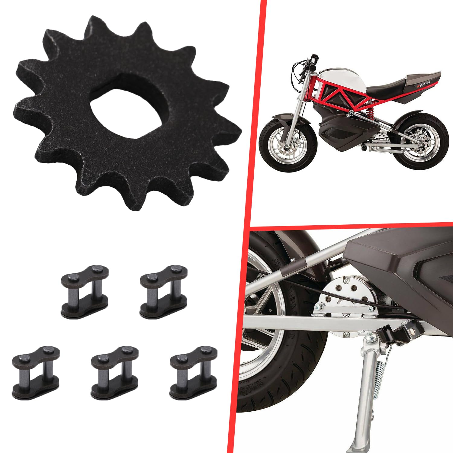 KAMIER Upgraded 25H Chain 13T Teeth Motor Sprocket Master Link Replacement for Razor MX500 MX650 SX500 Mcgrath Dirt Rocket Bike RSF650 MY1020 Motor Kids Electric Scooter Mini Bike Go Kart Cart Parts