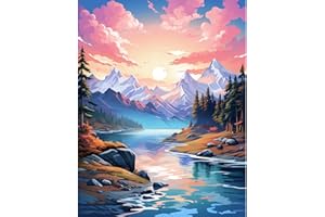 Didfig Easy DIY Paint by Numbers Kit for Adults Beginner Canvas 16x20 Inch Pink Sky River Large Scenery Paint by Numbers for Home Wall Decor Gifts