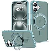 TOKVANZ for iPhone 16 Case with 360° Rotatable Magnetic Ring Stand [Compatible Mag-Safe] [Military Grade Protection] Translucent Matte Phone Cases for Women Men 6.1'', Green
