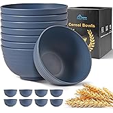 HOTEC BPA Free Unbreakable Wheat Straw Cereal Bowls - Microwave & Dishwasher Safe Soup and Salad Bowls, Set of 8, 26oz, Classic Blue