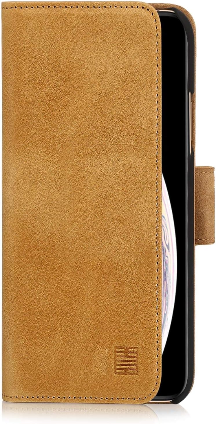32nd Premium Series - Real Premium Leather Book Wallet Case Cover For Apple iPhone XS Max, Real Leather Flip Design With Card Slot, Magnetic Closure and Built In Stand - Tan - Image 4