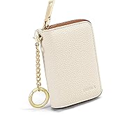 YUYULA Lether Women Credit Card Wallet, Zipper Business Card Holder for Women, RFID Blocking, KeyChain Wallet (White)
