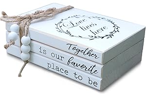 LIVDUCOT Decorative Books for Home Coffee Table Decor, Faux Books for Decoration, Modern Farmhouse White Wood Book Stack Decor for Shelf, Together is Our Favorite Place to Be Sign 7x5.5x2.5