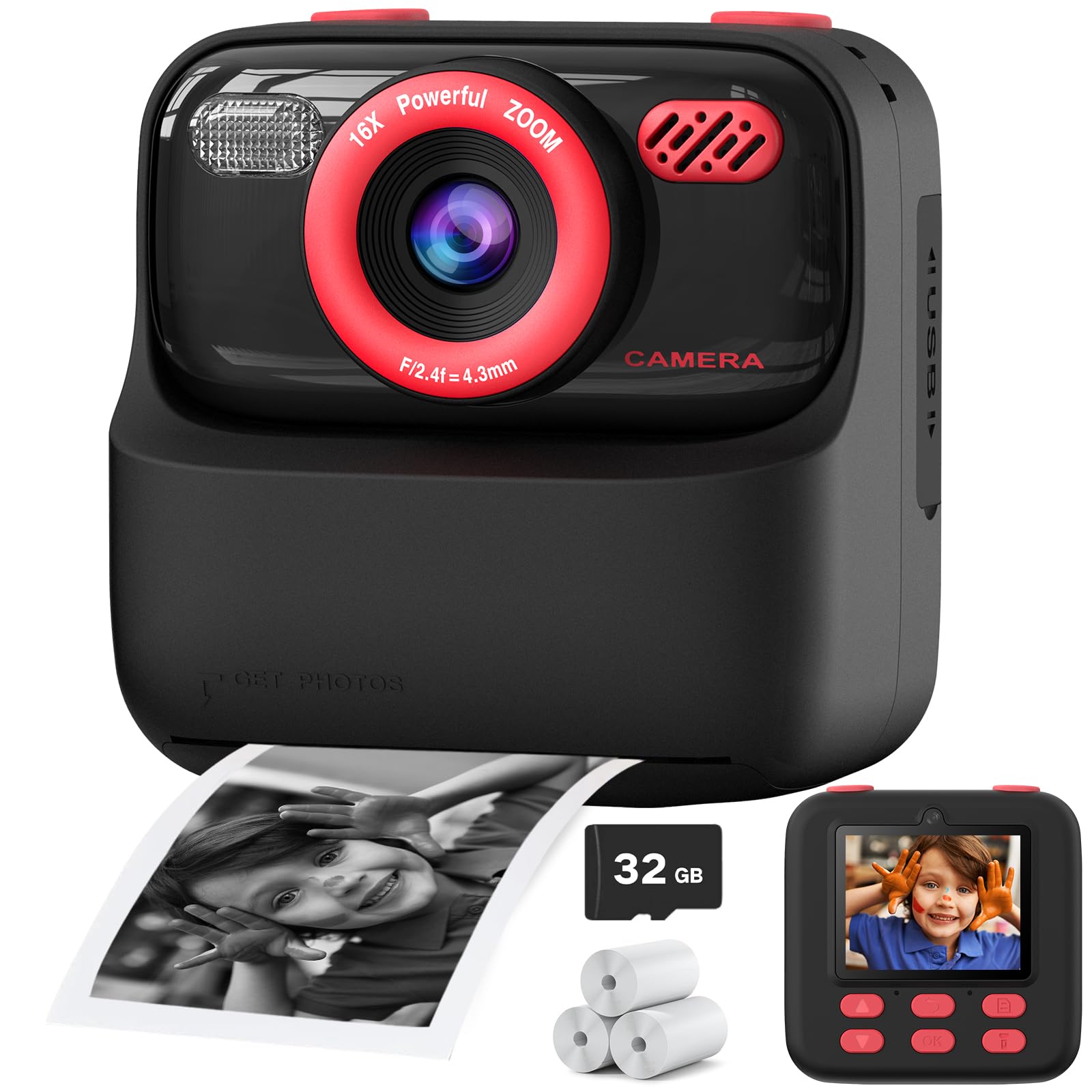 Photo 1 of Kids Instant Digital Cameras for Boys and Girls, 1080P HD Dual-Lens Selfie Digital Camera with Print Paper & 32G Card, Christmas Birthday Gifts Toys for Toddler and Teenagers Age 3-16 Years Old