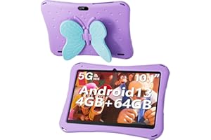 NACLUD 10 Inch Tablet for Kids, Android 13 Kids Tablet with Kids Case, 4GB RAM 64GB ROM, 5000mAh, 1280 * 800 Display, Dual Camera, Kidoz Pre Installed, WiFi, Blue Butterfly Handle