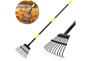 UIABOPZ Leaf Rake, Small Rake for Leaves with 30"-60" Adjustable Long Handle, 11 Tines 8.5" Wide, Metal Rakes Heavy Duty for Lawns, Gardening, Yard, Camping, Shrub, Grass, Bush, Weed, Debris