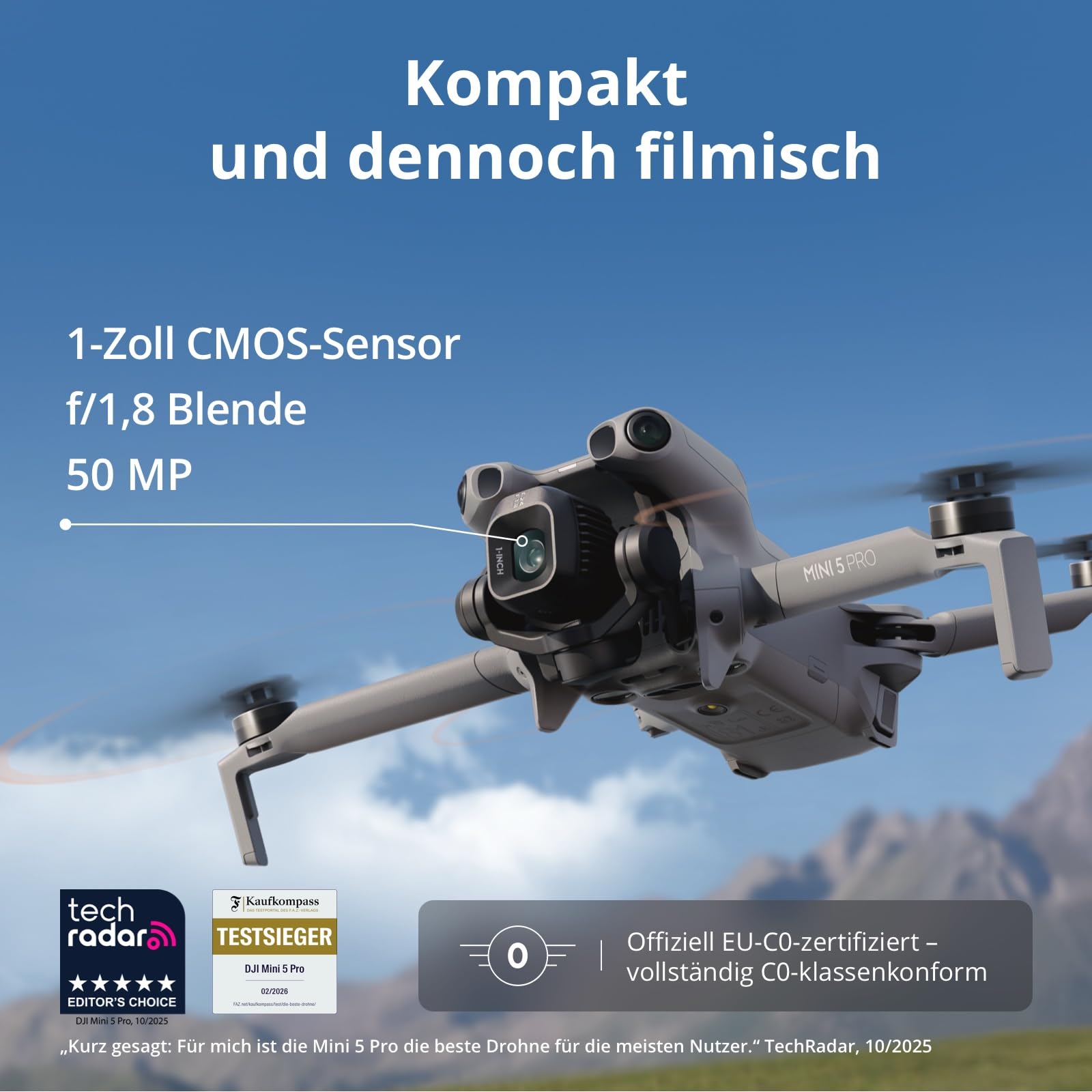 DJI Mini 5 Pro, Ultraleichte Drohne mit Kamera, 1-Zoll CMOS, C0 2