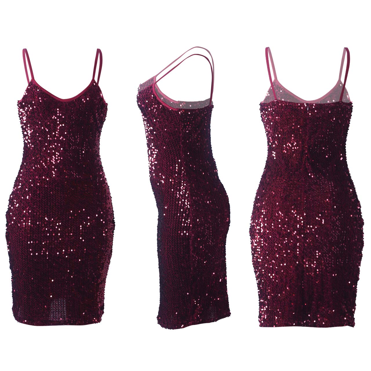 Womens Sequin Spark Dresses for Party Club Evening Nightout Plus Size Glitter Sexy Bodycon Short Mini Dress Wine M