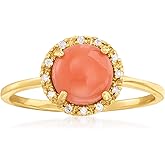 Ross-Simons Coral Ring With Diamonds in 14kt Yellow Gold