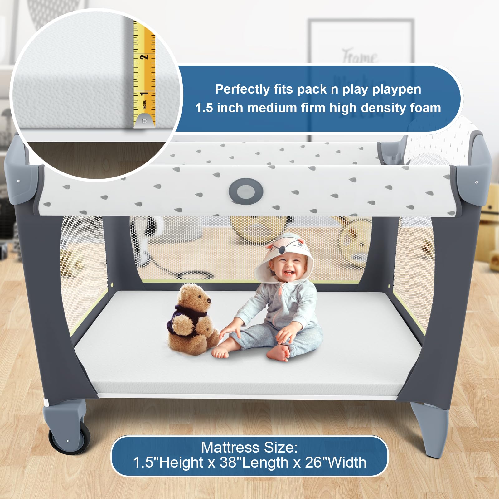 Moonlightfamily Pack n Play Mattress Topper, 38x26 1+1 (Foldable + White) Pack of 2 fits 39.5