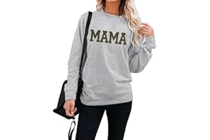 SUPEYA Mama Sweatshirt Womens Glitter Patch MAMA Shirt Mama Letter Print Long Sleeve Loose Fashion Pullover Top