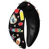 Teacher Headband Accessories, Crystal Pearl Knotted Headband for Women Cute Book Pencil Teach Charms Embellished Jeweled Top Knot Headbands, Teacher Appreciation Gifts (Pattern K)