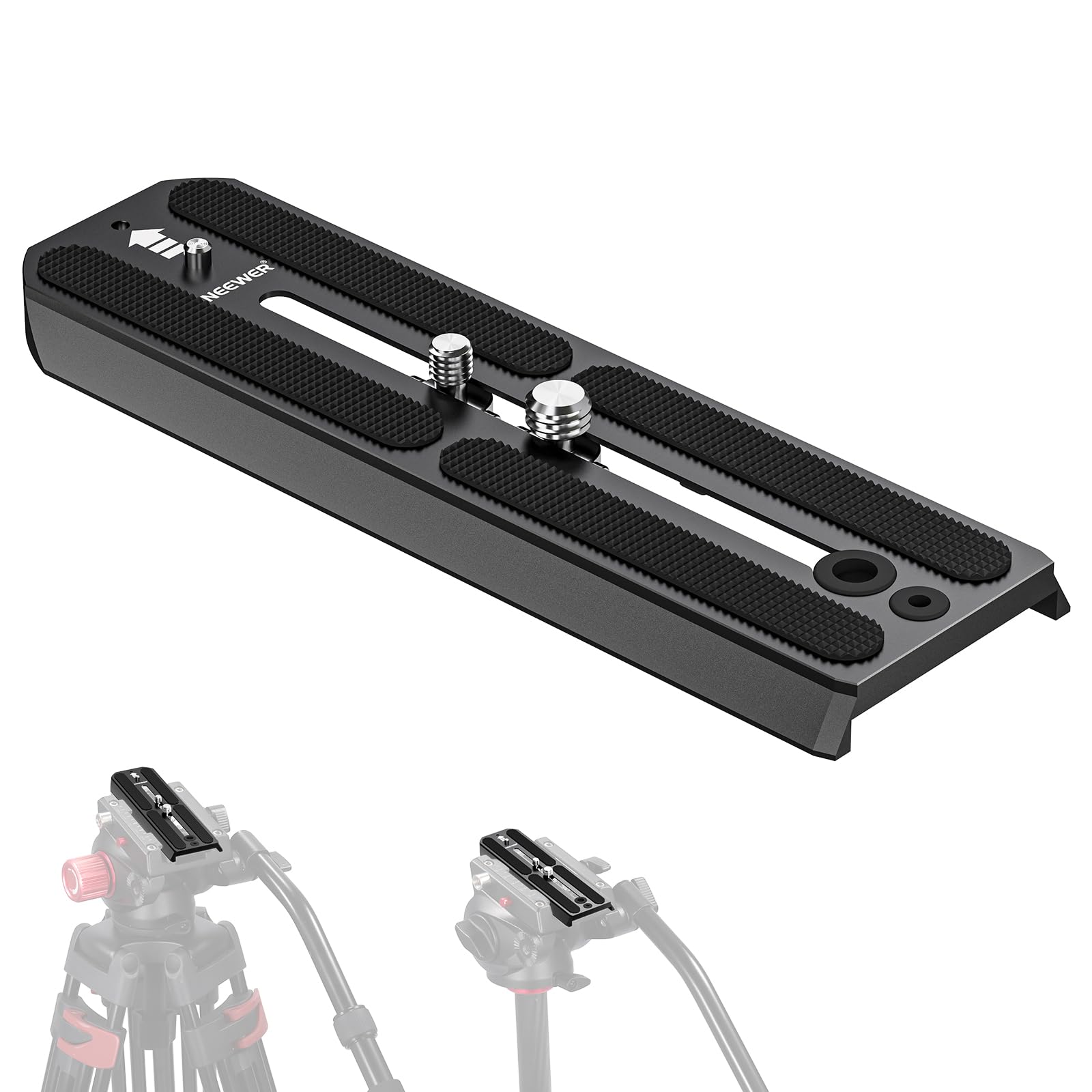 NEEWER 501PL Tripod Quick Release Plate Compatible with MVH500AH MVH502AH, 6.3"/16cm Extended Camera Mounting Plate with 1/4" 3/8" Screws, Anti Off Pin for GM001 GM002 GM006 Fluid Heads, QR6