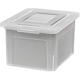 IRIS USA File Box, Plastic File Boxes With Lids, Document Organizer for Letter/Legal File, Document Box, Storage Bin For Hanging Files, Secure Latching Lid Stackable BPA-Free, Clear 35 Qt. 1 Pack