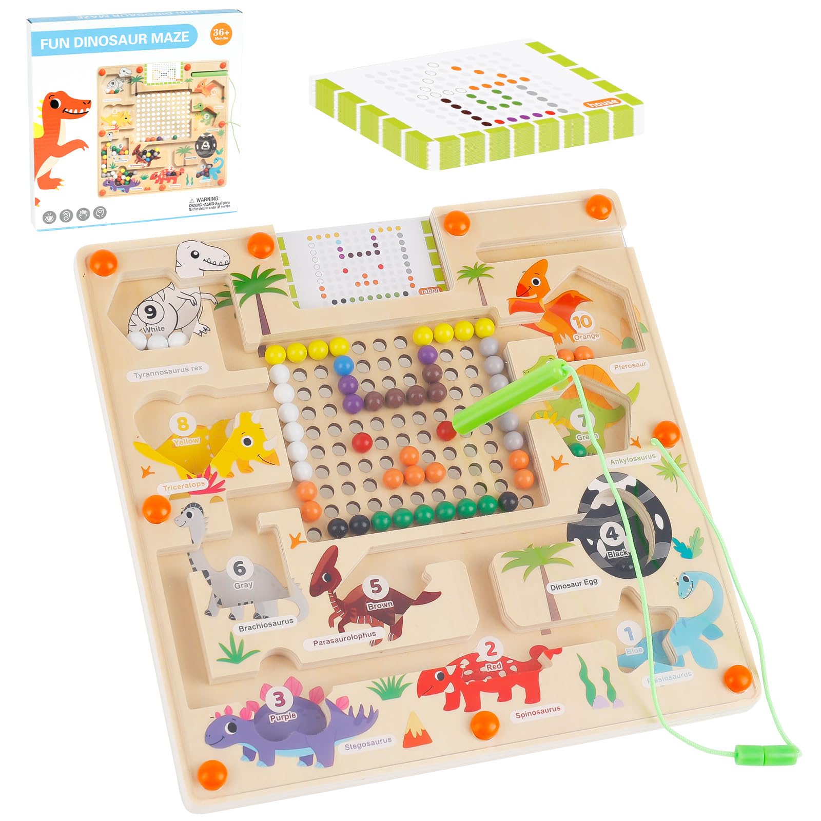 Magnetic Colour and Number Maze, Magnetic Wooden Maze Board Counting Sorting Matching Games, Educational Learning Dinosaur Magnetic Labyrinth Toy for Kids Toddlers Age 3-6