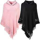 Liitrsh Shawl Poncho Sweaters for Women Knitted Hooded Cape with Fringed Hem Crochet Poncho Pullover Sweaters