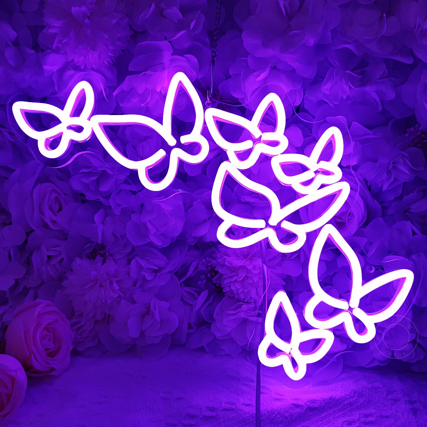 Photo 1 of SYLHOME Purple Butterfly Led Neon Light Sign Girls Bedroom Kids Room Beauty Studio Living Room Wedding Birthday Christmas Party Light Up Sign Gifts 16.5" X 8.9" USB