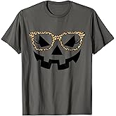 Jack O Lantern Face Pumpkin Halloween Leopard Print Glasses T-Shirt
