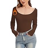 WOWENY Thermal Shirts for Women V Neck Fleece Lined Long Sleeve Base Layer Soft Warm Underwear Tops Cold Weather