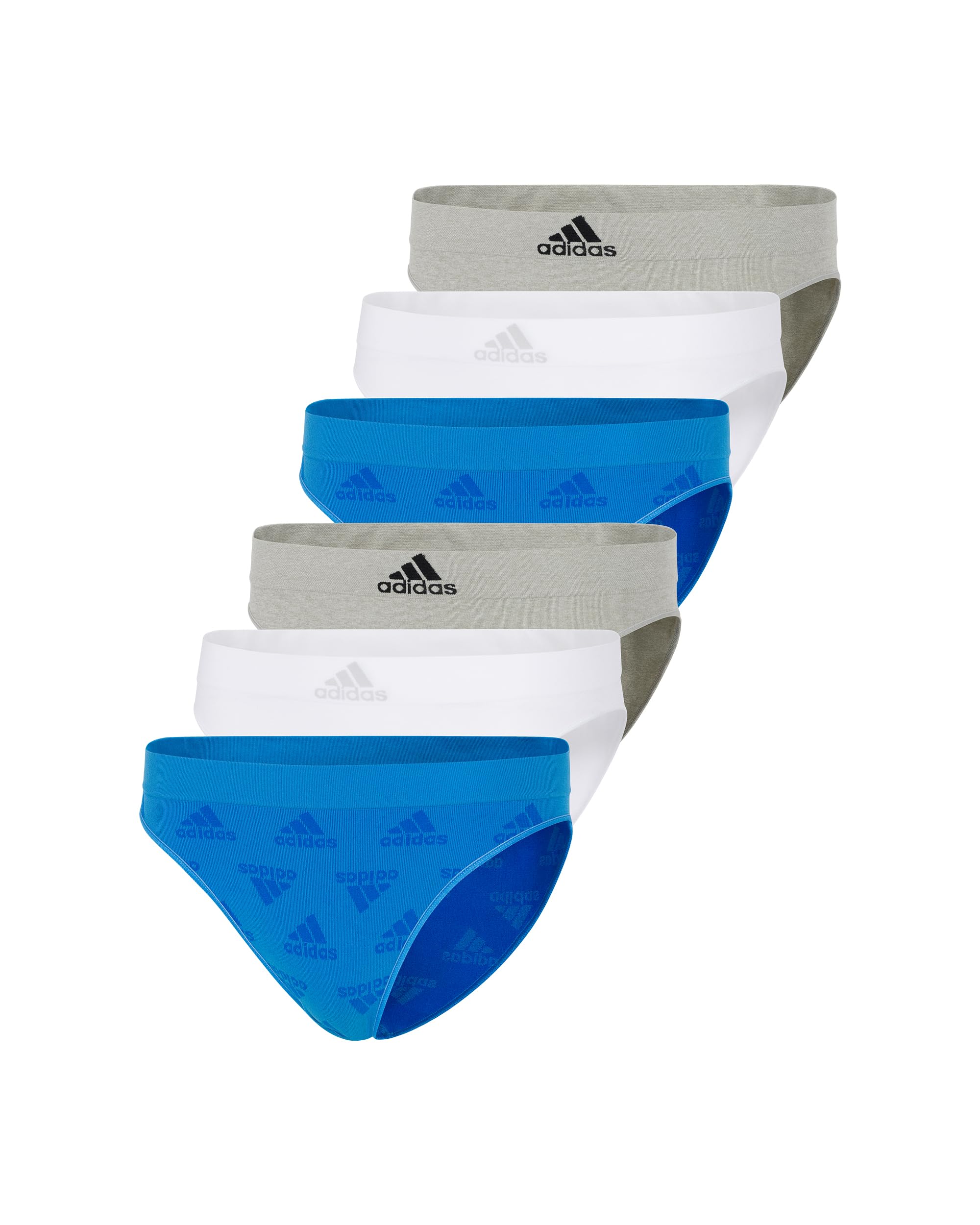 adidas Women’s Seamless Bikini Underwear Multipack, Pulse Blue Logo/Heather Grey/White, Small