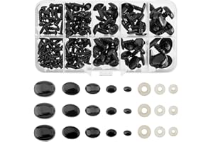 SUPERFINDINGS 125Pcs Safety Eyes and Noses 5 Size 6/8/11/14/17mm Resin Craft Doll Eyes with Washers Oval Plastic Bear Eyes and Noses for Stuffed Animals Amigurumi Craft Doll Teddy Bear Supplies