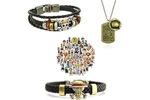 HJYZY 13 pcs Luffy Necklace PU Leather Bangle Bracelet Wristband One P. Sticker Set