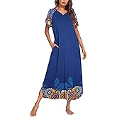 Ekouaer Long Nightgown Women's Loungewear Short Sleeve Sleepwear Full Length Sleep Shirt with Pockets