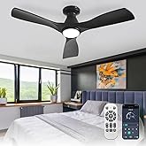 Depuley 42-Inch Ceiling Fans with Lights: Black 3 Blade Flush Mount Low Profile Ceiling Fan for Bedroom - Dimmable Indoor Outdoor Fan with Remote APP Control Ultra Quiet DC Motor Timer
