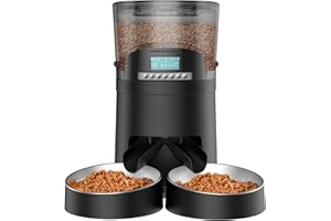 Automatic Cat Feeder, HoneyGuaridan 4.5L Pet Feeder for 2 Cats Dogs Food Dispenser Auto Cat Feeder – 6 Meal Portion Control, Distribution Alarm, Programmable Timer Feeder, 10s Voice Recorder (Black)