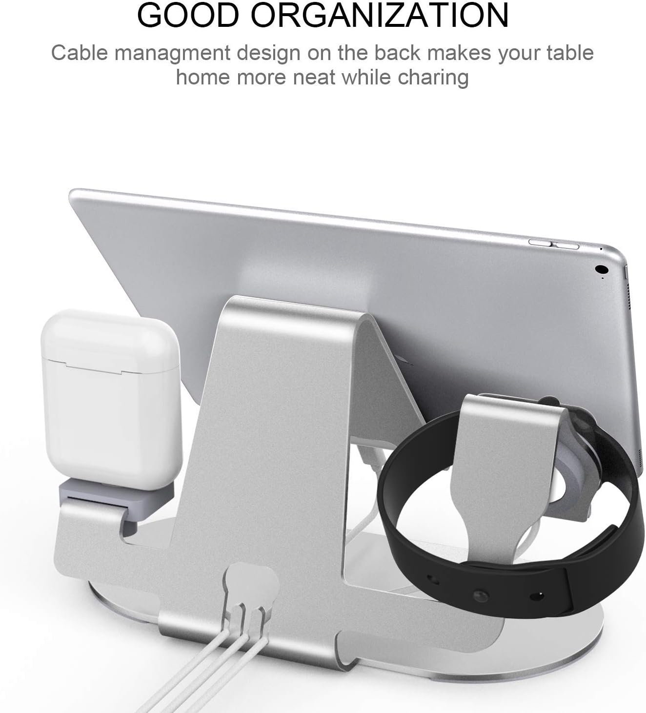 3 in 1 Aluminum Charging Station for Apple Watch Charger Stand Dock for iWatch Series 4/3/2/1,iPad,AirPods and iPhone Xs/X Max/XR/X/8/8Plus/7/7 Plus /6S /6S Plus/