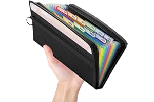 Ansook Coupon Receipt Organizer Holder, 13 Pockets Small Accordian File Organizer,Junior Size 10.8x6.8 Inches, Zipper Closure, Glove Box Organizer