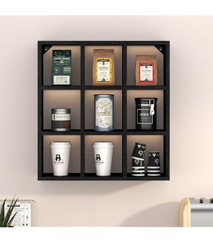 Étagère à 12 Cases En Bois Rustique - Shadow Box Pour Exposition, Décoration Murale 38.5x29.5cm