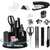 deli Office Supplies Set, Desk Accessory Organizer Kit, Black | Stationary Set, Desk Supplies with Rotating Multi-Functional Pen Holder &amp;Stapler Set for Office, School, Home