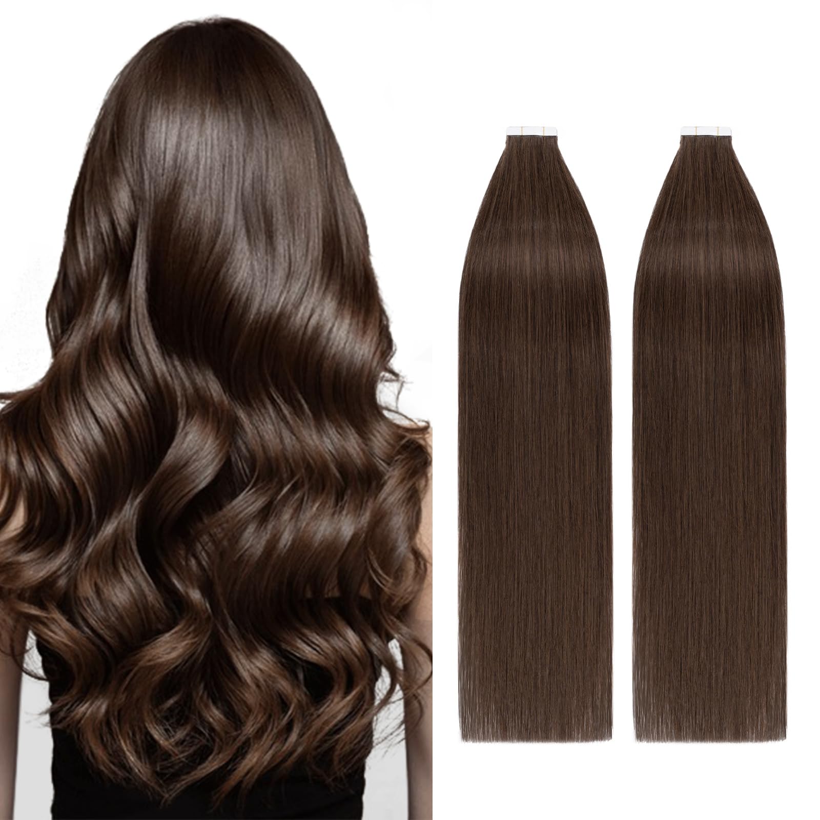 40Pcs Tape in Hair Extensions 16" Real Human Hair Extension 100g #04 Medium Brown Skin Weft Seamless Straight Full Head