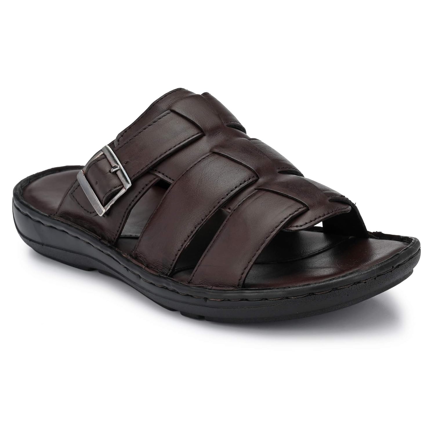 Buy Punch Men's Genuine Leather Brown Color Comfortable Slippers