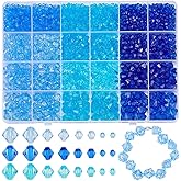 PH PandaHall 2010pcs 4 Sizes Blue Faceted Beads Acrylic Bicone Beads 3 Colors Crystal Bead Loose Sea Craft Bead for Summer Jewelry Making Bracelet Necklace Earring Keychain Bag Decor, 4/6/8/10mm