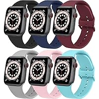 6 Pack Sport Bands Compatible with for Apple Watch Band 38mm 42mm 40mm 44mm Women Men, Soft Silicone Replacement Straps…