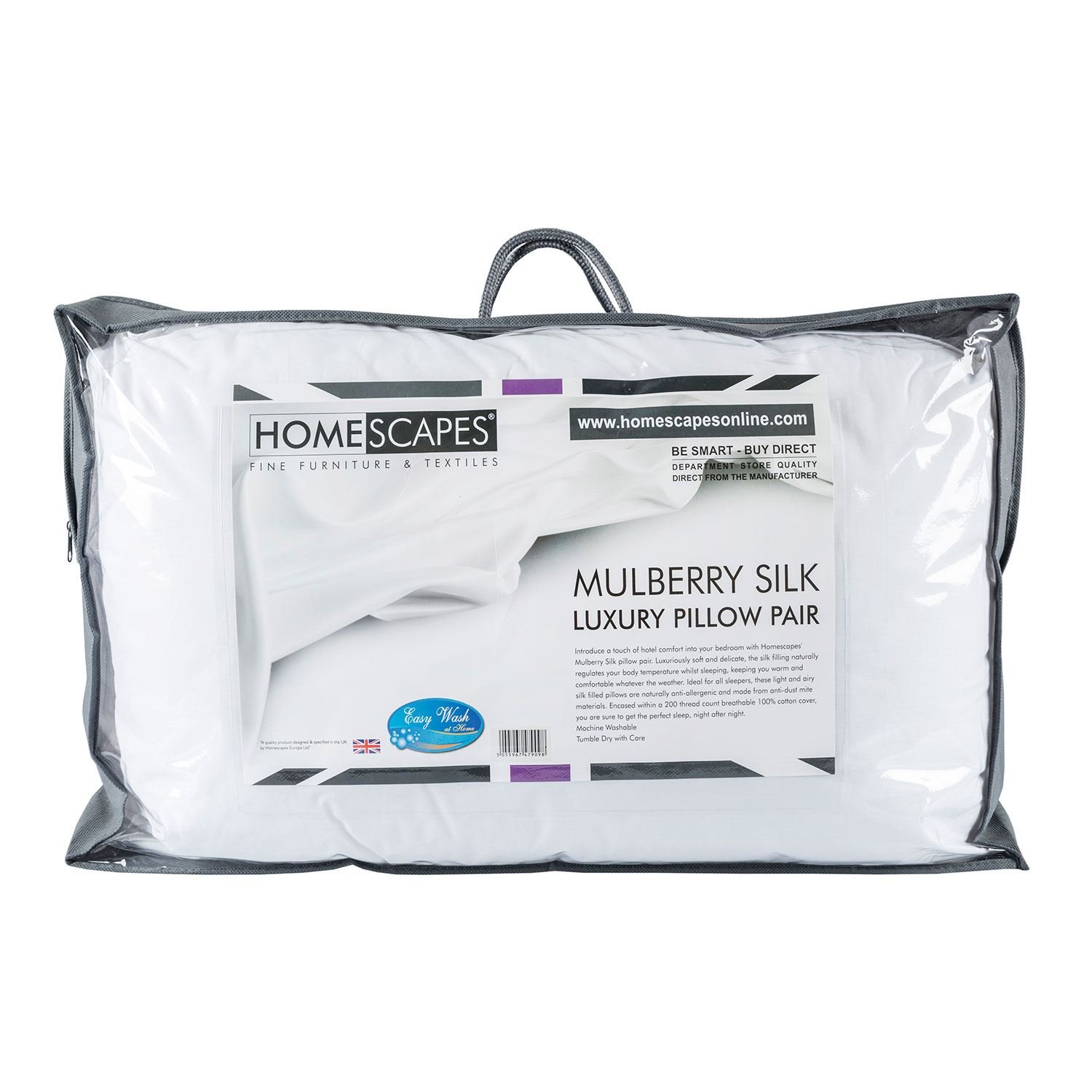HOMESCAPES Pure Mulberry Silk Blend Pillow Pair Super Soft 100% Cotton Casing Anti Dust Mite & Anti Allergenic Wash at Home Luxury Pillow Pair